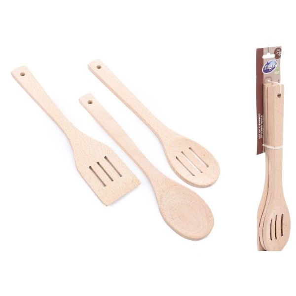 LOT DE 3 CUILLERES ET SPATULES EN BOIS MIGOS 