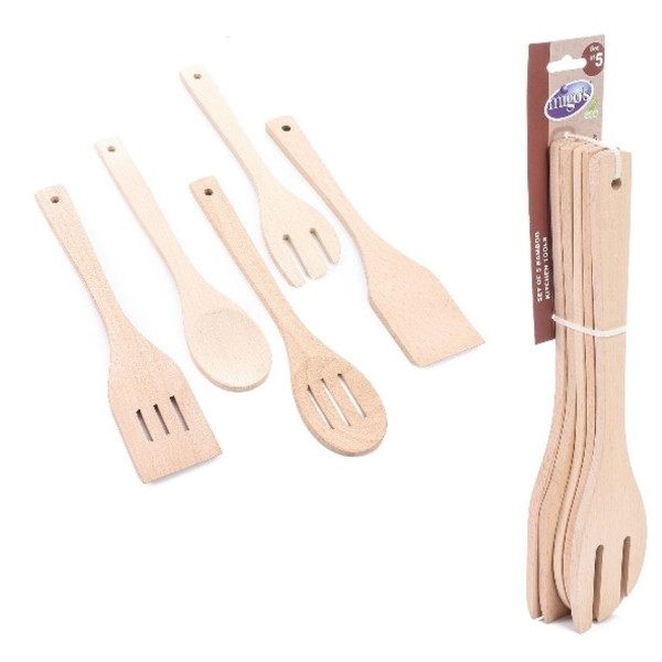 LOT DE 5 CUILLERES ET SPATULES EN BOIS MIGOS 